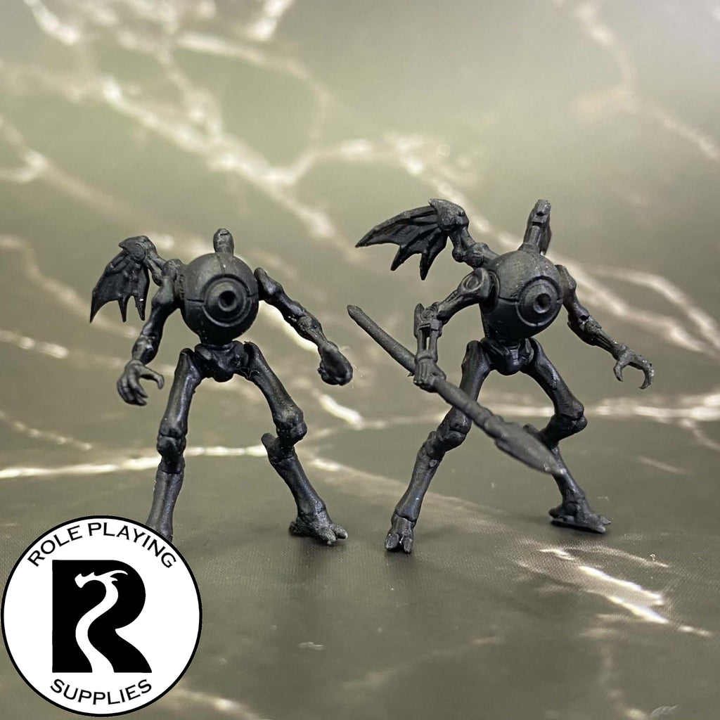A dnd miniature monodrone primed in black.
