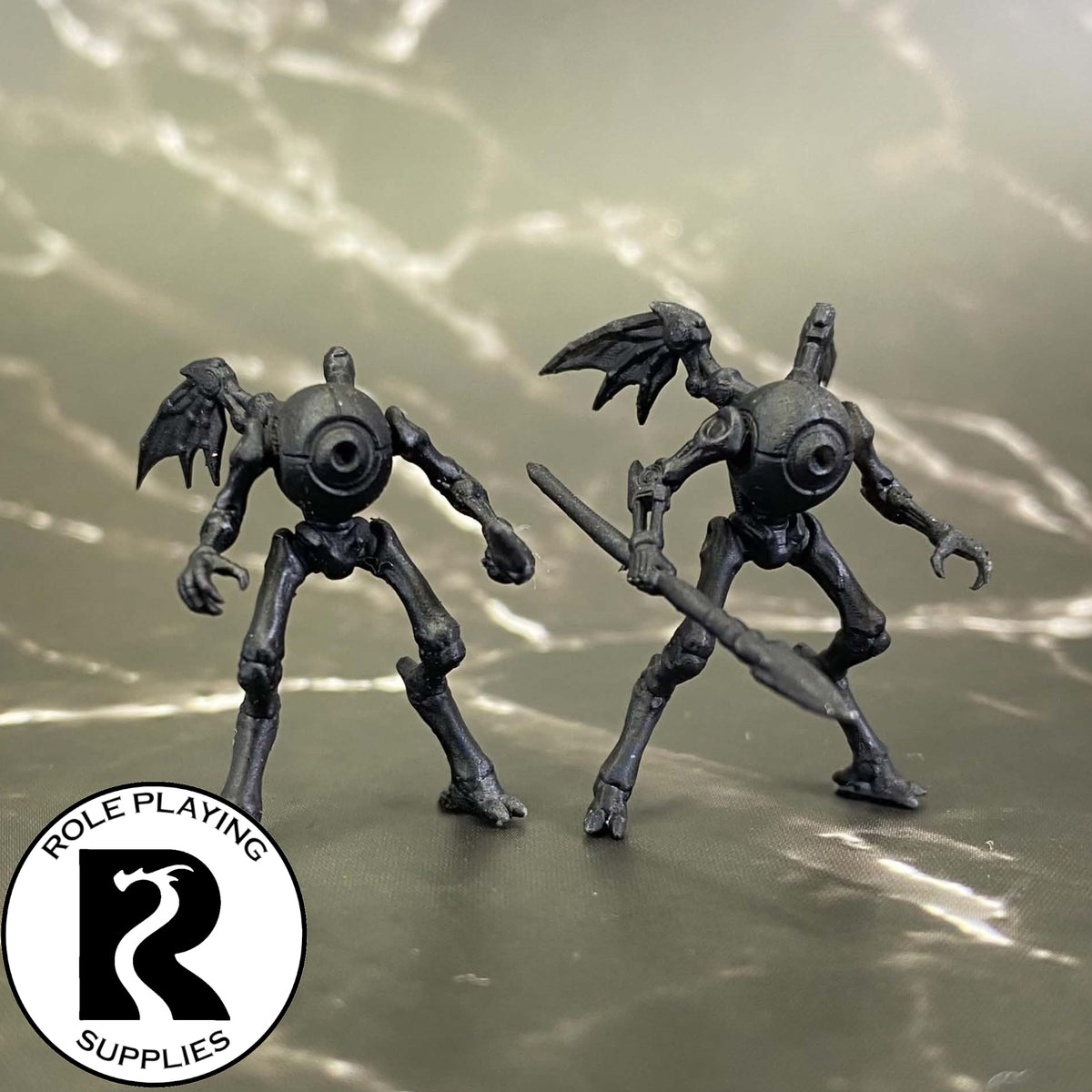 A dnd miniature monodrone primed in black.

