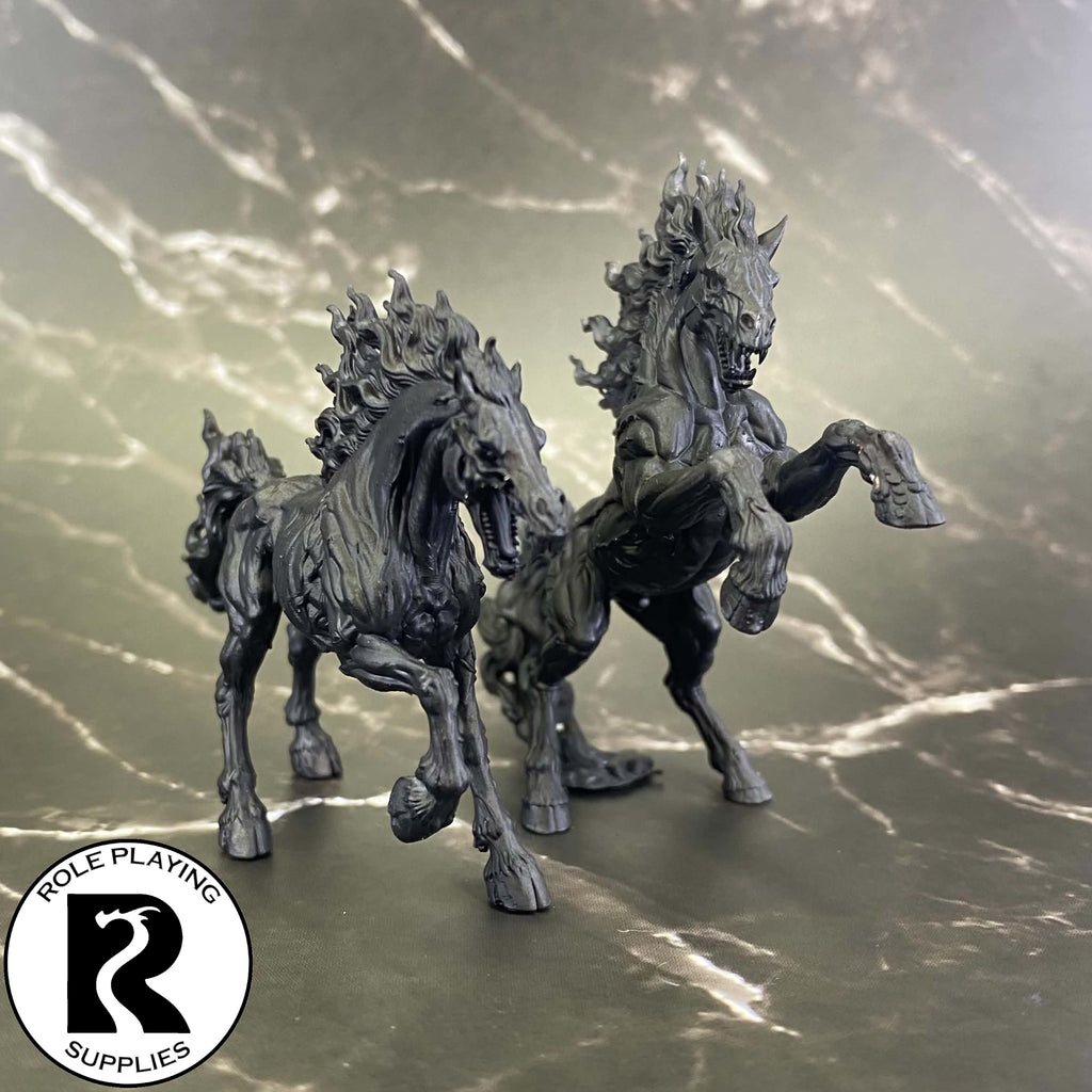 A dnd miniature nightmare primed in black.

