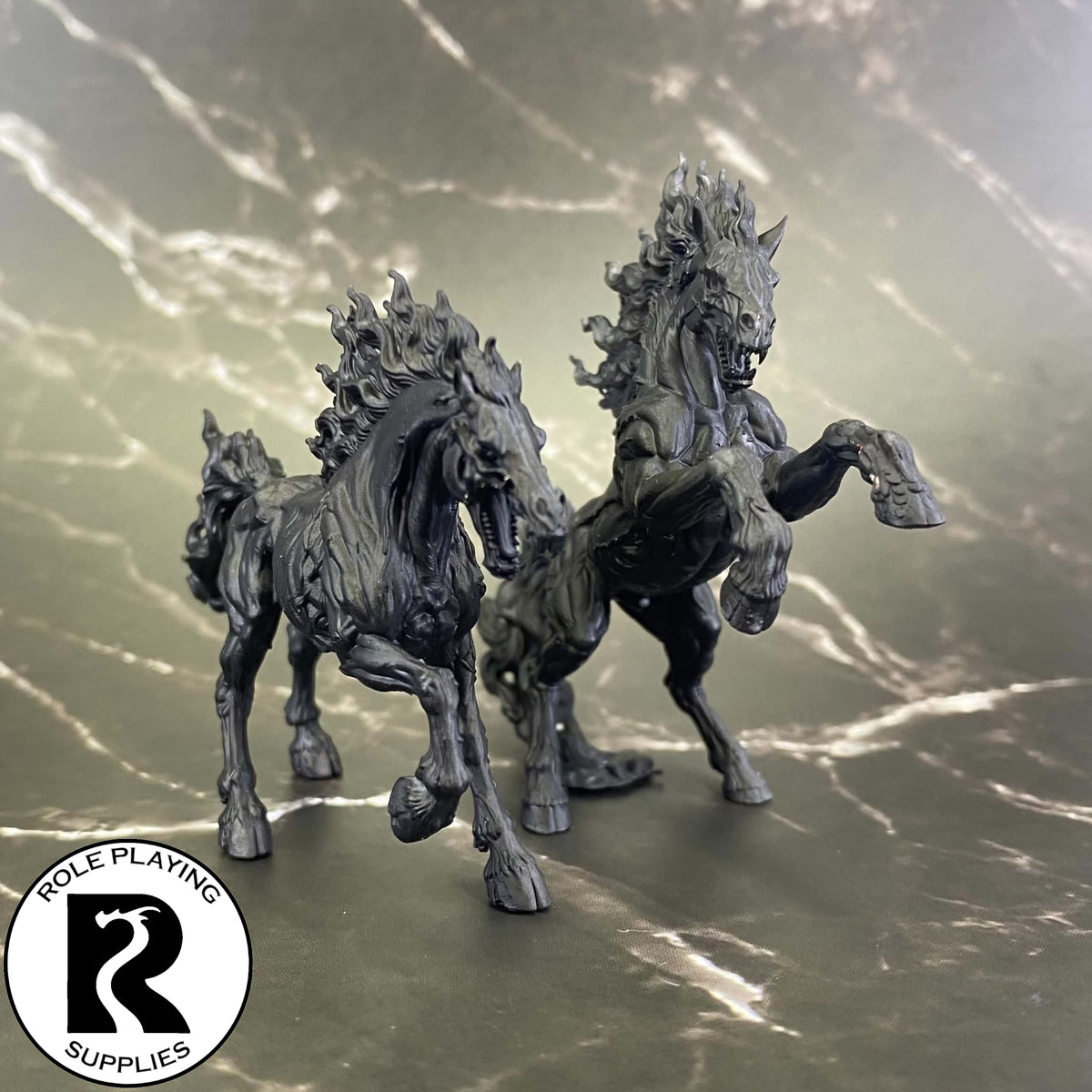 A dnd miniature nightmare primed in black.
