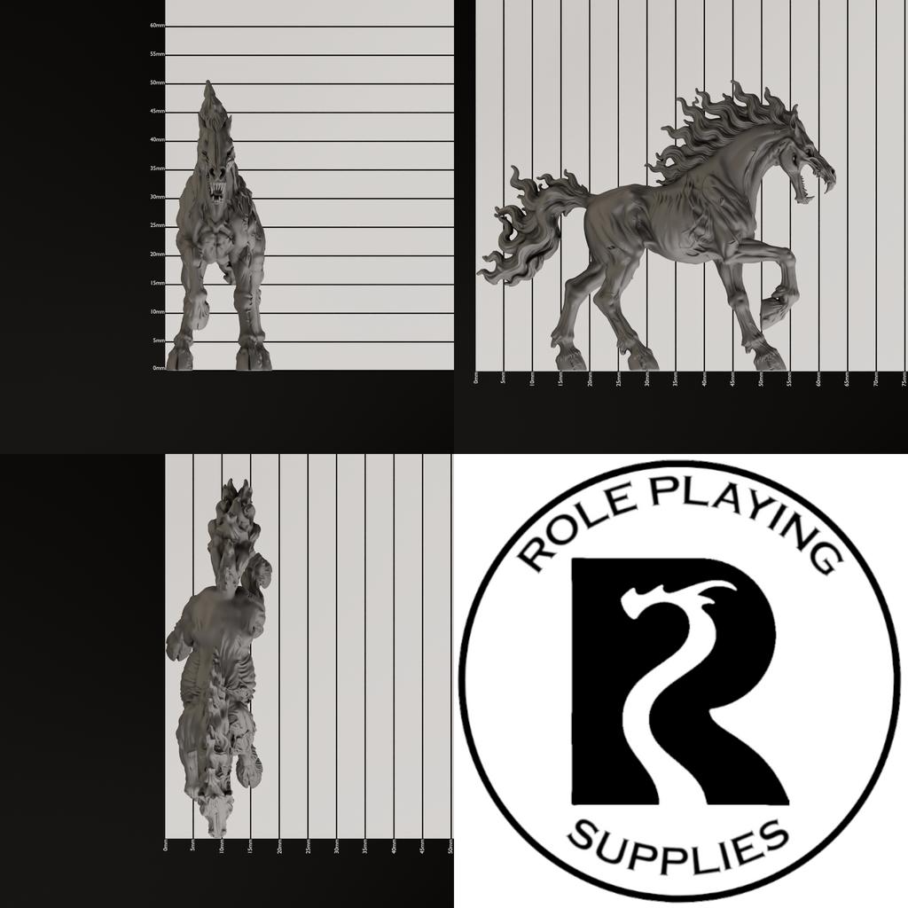 A dnd miniature nightmare, photo showing all 3 angles with sizes in mm.

