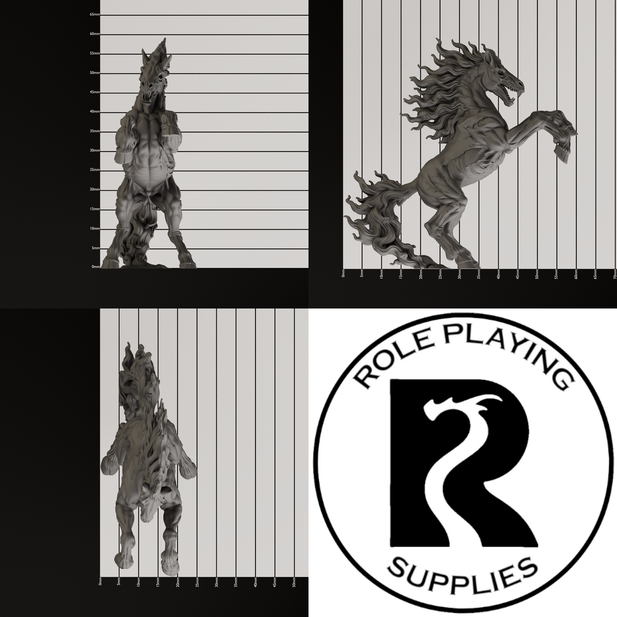 A dnd miniature nightmare, photo showing all 3 angles with sizes in mm.
