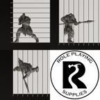 A dnd miniature orc war chief, photo showing all 3 angles with sizes in mm.
