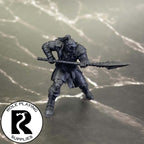 A dnd miniature orc war chief primed in black.
