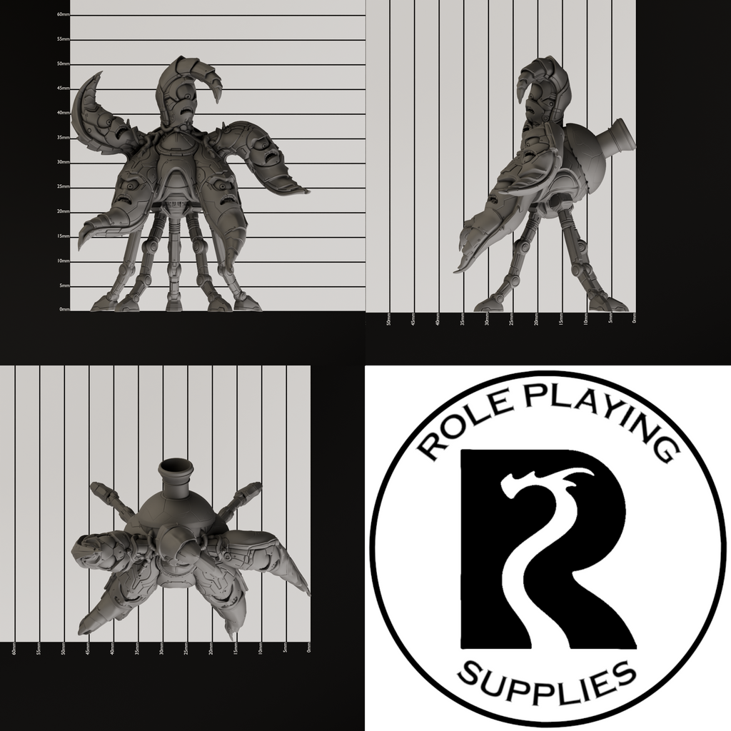 A dnd miniature pentadrone, photo showing all 3 angles with sizes in mm.