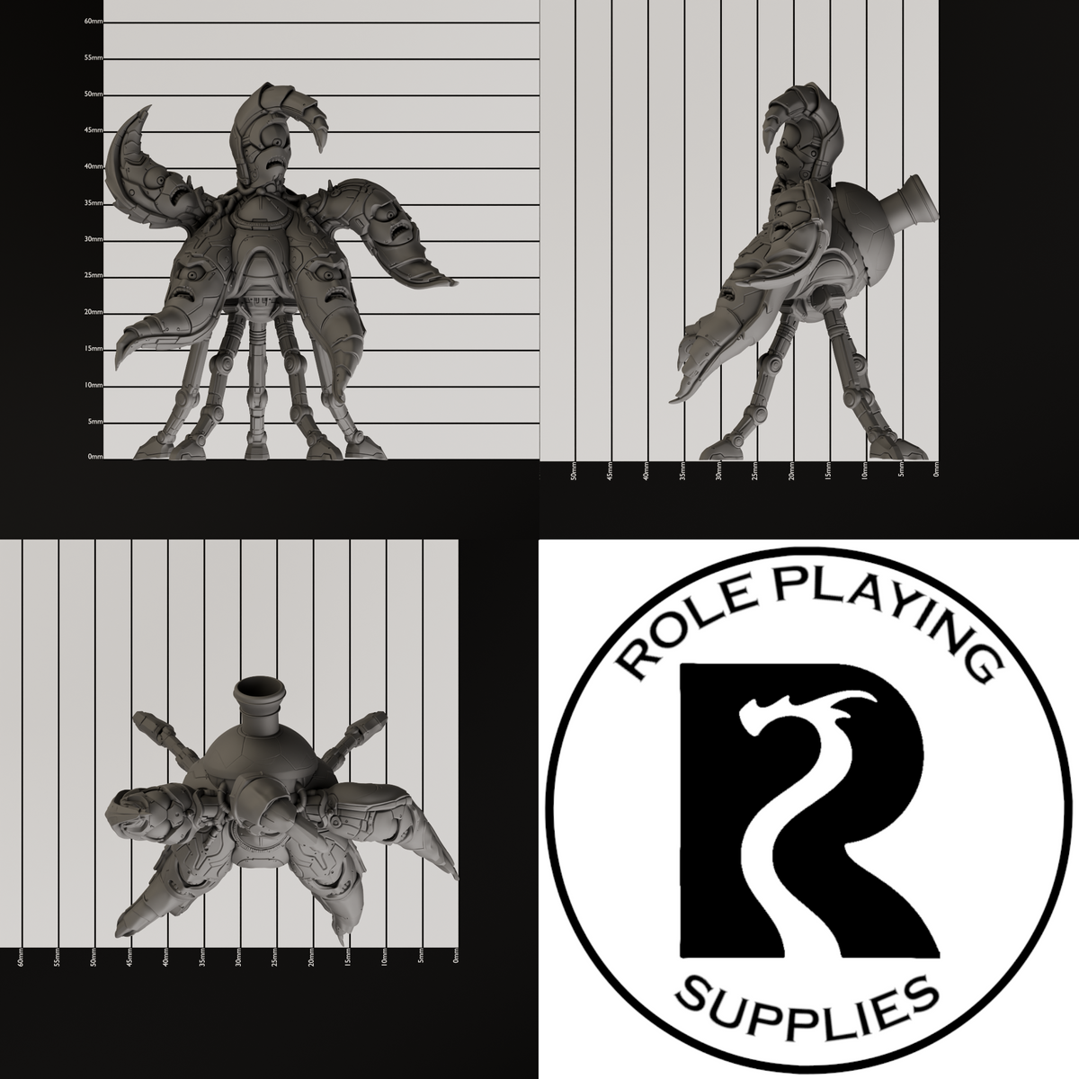 A dnd miniature pentadrone, photo showing all 3 angles with sizes in mm.