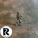 A dnd miniature satyr primed in black 28mm scale.