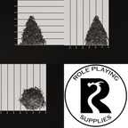 Three black-and-white product photos showing a dnd miniature of a swarm of spiders / insects, alongside a circular logo for Role Playing Supplies.