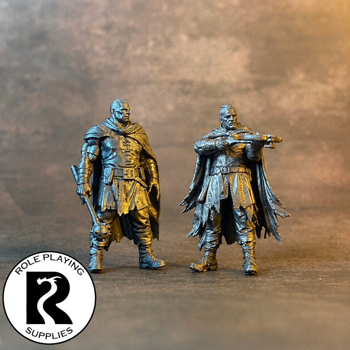 A dnd miniature thug primed in black.
