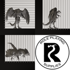 A dnd miniature vrock, photo showing all 3 angles with sizes in mm.
