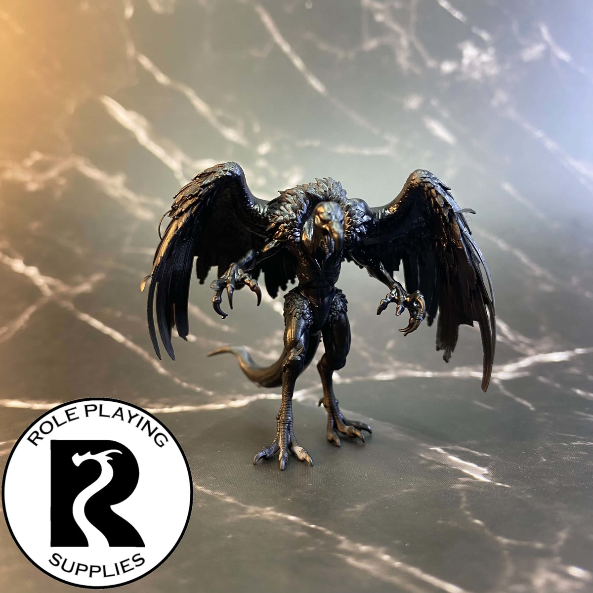 A dnd miniature vrock primed in black.
