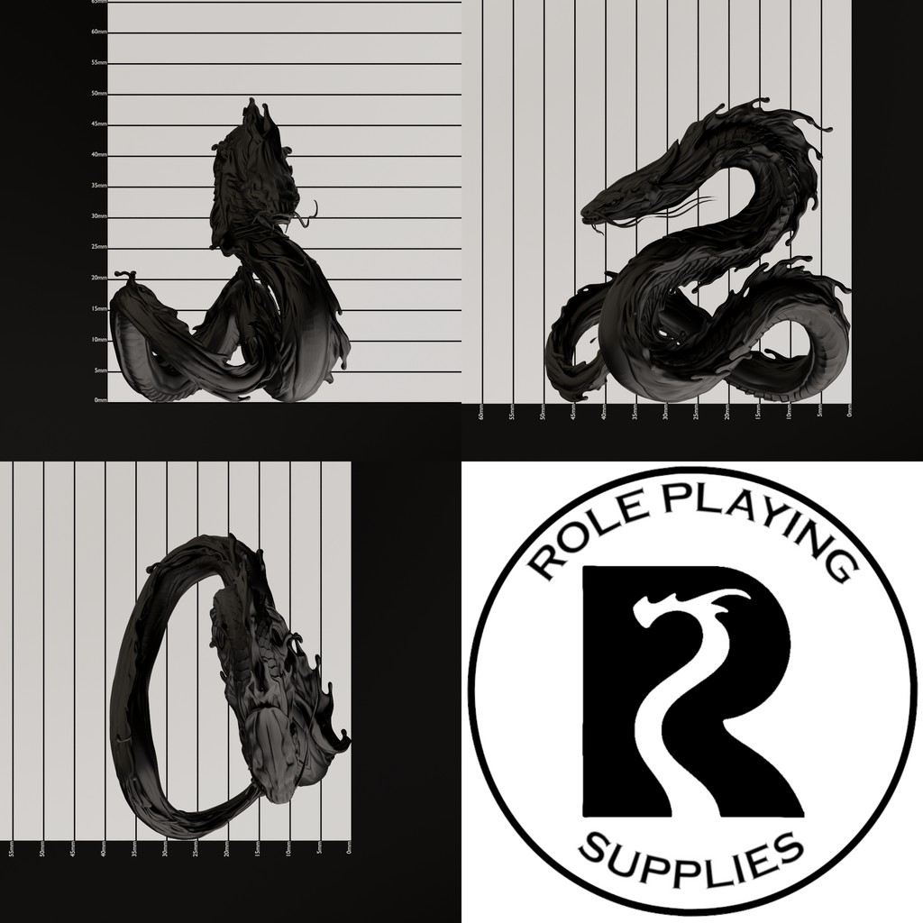A dnd miniature water weird, photo showing all 3 angles with sizes in mm.
