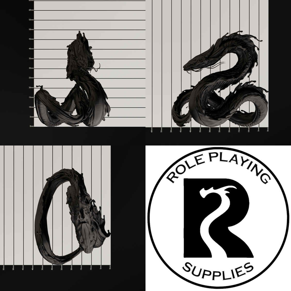 A dnd miniature water weird, photo showing all 3 angles with sizes in mm.