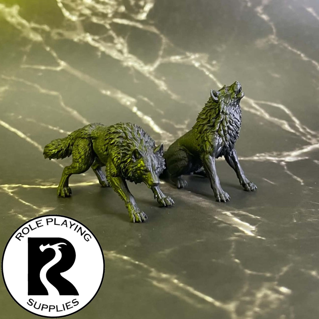 A dnd miniature winter wolf primed in black.
