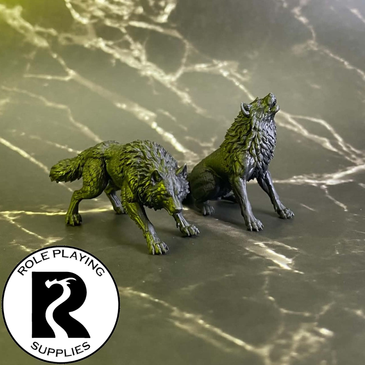 A dnd miniature winter wolf primed in black.
