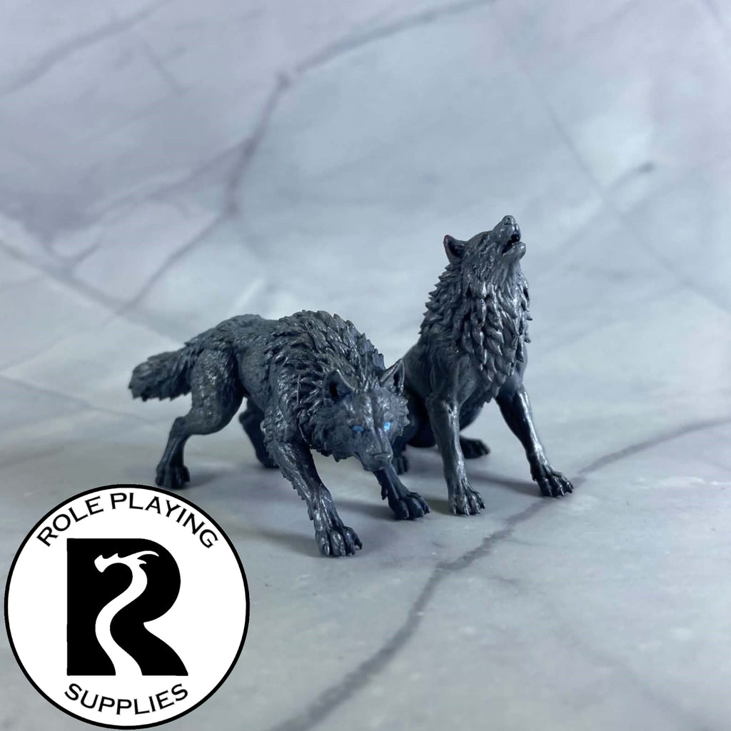 A dnd miniature winter wolf painted.
