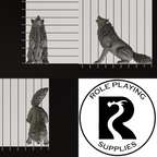 A dnd miniature winter wolf, photo showing all 3 angles with sizes in mm.
