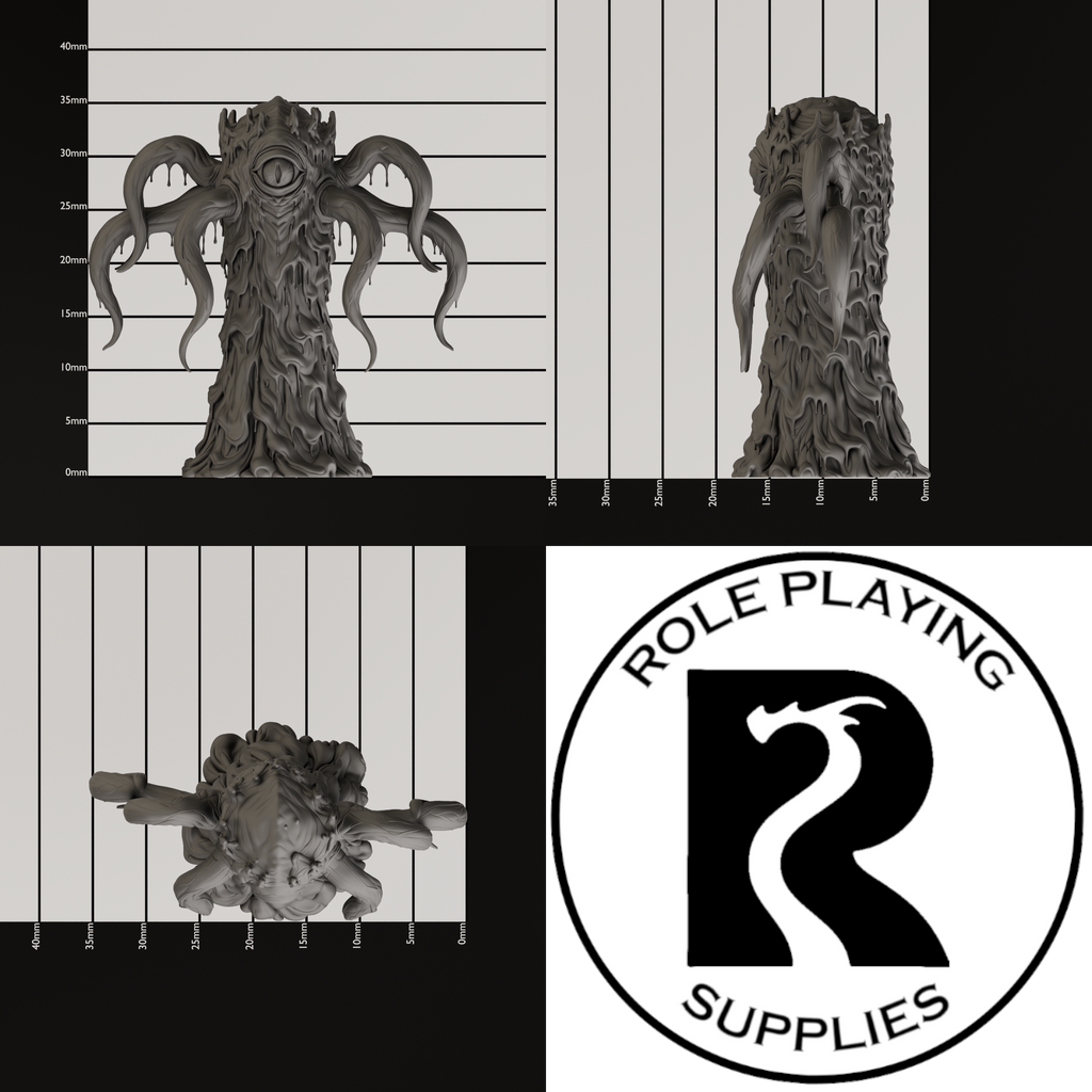 A dnd miniature yochlol , photo showing all 3 angles with sizes in mm.