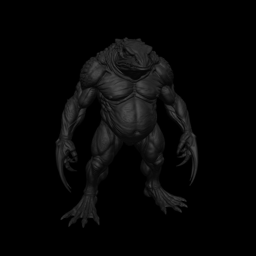 A dnd miniature blue slaad AR model.
