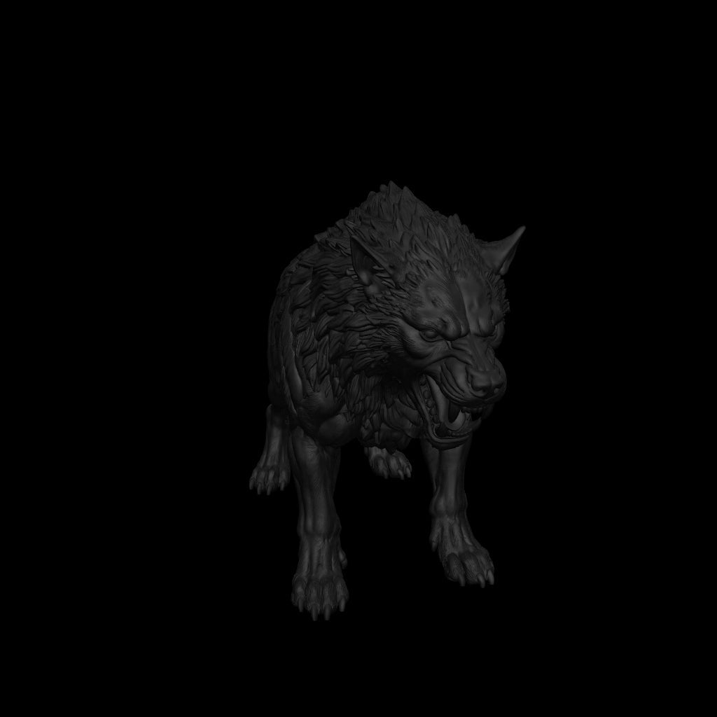 A dnd miniature dire wolf AR model.